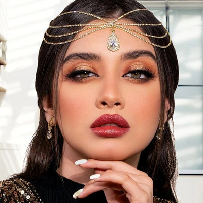 Modes Kāzu Rhinestone Matu Ķēdes Juvelierizstrādājumi Sievietēm Daudzslāņu kristāla pušķis Matu Rotaslietas Galvassaites Kāzu Aksesuāri