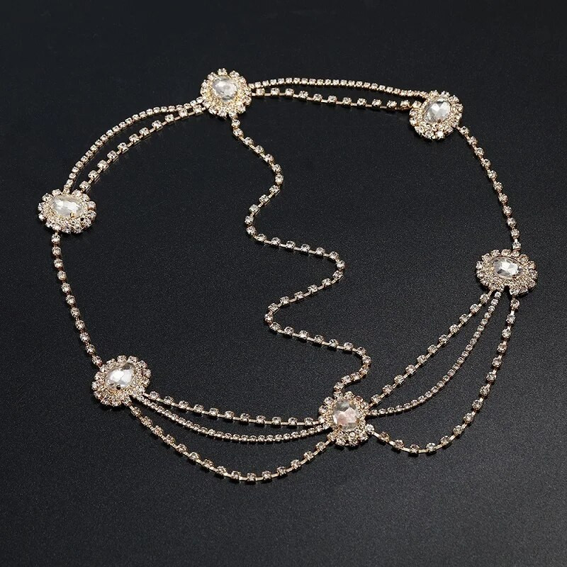 Modes Kāzu Rhinestone Matu Ķēdes Juvelierizstrādājumi Sievietēm Daudzslāņu kristāla pušķis Matu Rotaslietas Galvassaites Kāzu Aksesuāri