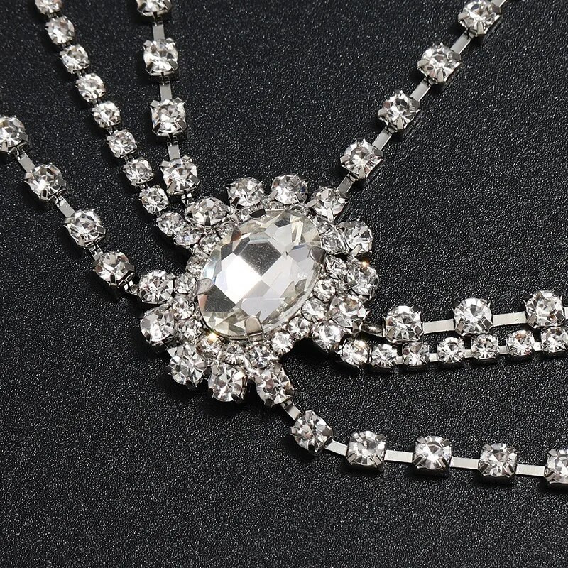 Modes Kāzu Rhinestone Matu Ķēdes Juvelierizstrādājumi Sievietēm Daudzslāņu kristāla pušķis Matu Rotaslietas Galvassaites Kāzu Aksesuāri