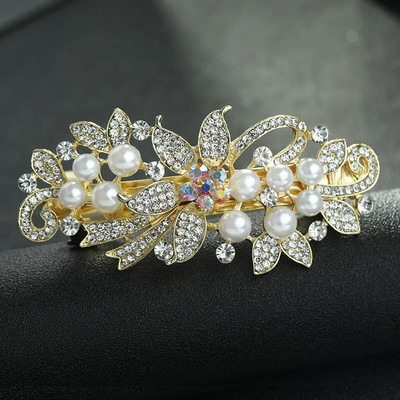 Jauna balta pērļu cirkona atsperu saspraude mirdzošs kalnu strēles ziedu tops, horizontāla saspraude Eleganta mātes modes matu rotājums