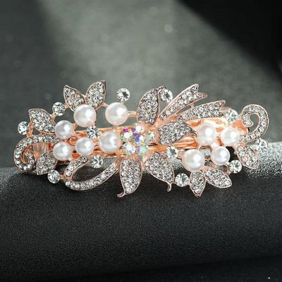 Jauna balta pērļu cirkona atsperu saspraude mirdzošs kalnu strēles ziedu tops, horizontāla saspraude Eleganta mātes modes matu rotājums