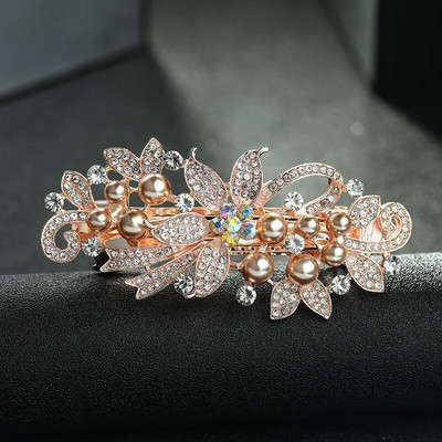 Jauna balta pērļu cirkona atsperu saspraude mirdzošs kalnu strēles ziedu tops, horizontāla saspraude Eleganta mātes modes matu rotājums