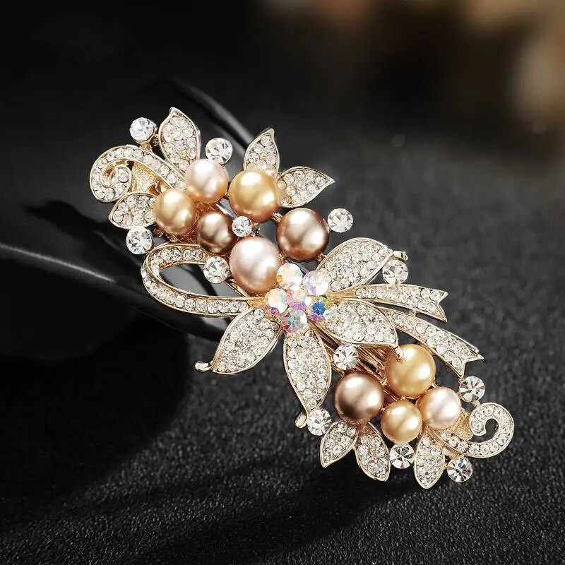 Jauna balta pērļu cirkona atsperu saspraude mirdzošs kalnu strēles ziedu tops, horizontāla saspraude Eleganta mātes modes matu rotājums