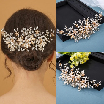 Ръчно изработен гребен за коса с цветя в сребрист цвят Перлен кристал с цветя Аксесоари за коса за жени Булка Сватбени аксесоари Диадема