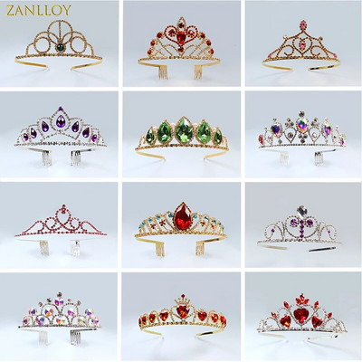 ZANLLOY Булчинска сватбена тиара Цвят Crystal Crown Princess Birthday Party Аксесоари за коса Страз