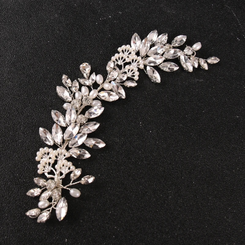 Hõbedase värviga kristallpärlilehega peapael Juuksepael Tiara naistele Pruudi pulmajuuksed Aksessuaarid Ehted Viinapuust peakate