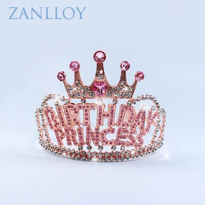 ZANLLOY женска корона със стрази, кристална булка, тиара, рожден ден, годишнина, украса, щастливи парти консумативи