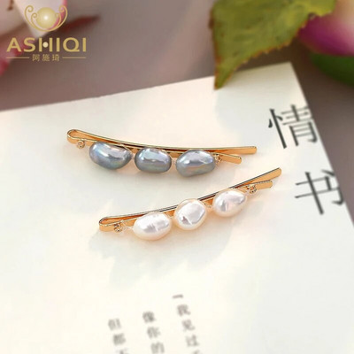 ASHIQI Модерни Щипки за коса с естествени сладководни перли Аксесоари за жени Подаръци