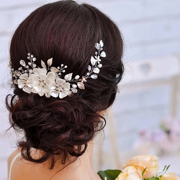 Crystal Pearl Flower leaf лента за глава диадема за жени булка парти кралица сватба булчински аксесоари за коса бижута лента лента за глава тиара