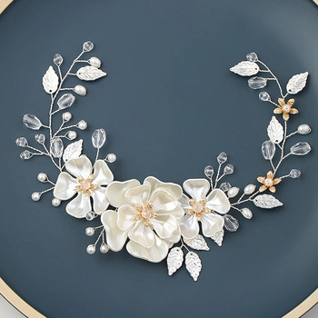 Crystal Pearl Flower leaf лента за глава диадема за жени булка парти кралица сватба булчински аксесоари за коса бижута лента лента за глава тиара