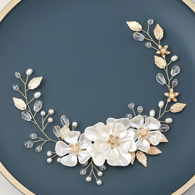 Crystal Pearl Flower Leaf Traka za glavu Tijara Za žene Mladenka Party Queen Vjenčanje Svadbeni dodaci za kosu Nakit Traka za glavu Tijara