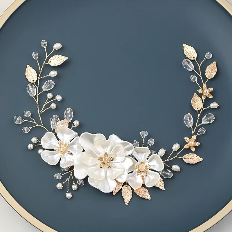 Crystal Pearl Flower Leaf Traka za glavu Tijara Za žene Mladenka Party Queen Vjenčanje Svadbeni dodaci za kosu Nakit Traka za glavu Tijara