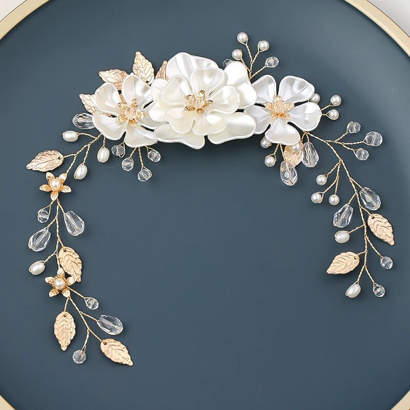 Crystal Pearl Flower Leaf Traka za glavu Tijara Za žene Mladenka Party Queen Vjenčanje Svadbeni dodaci za kosu Nakit Traka za glavu Tijara