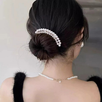 Елегантни перлени гребени за коса Фиби Дамски луксозен кристален кок Декор Сватбена булчинска коса Щипки за коса Бижута за коса Аксесоари