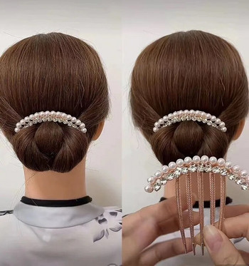 Елегантни перлени гребени за коса Фиби Дамски луксозен кристален кок Декор Сватбена булчинска коса Щипки за коса Бижута за коса Аксесоари