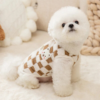Зимни дрехи за котки и кучета с катарама Плюшен пуловер за домашни любимци с щампа на сладко мече за малки кучета Яке с копчета за кученца померан чихуахуа