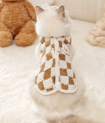 Зимни дрехи за котки и кучета с катарама Плюшен пуловер за домашни любимци с щампа на сладко мече за малки кучета Яке с копчета за кученца померан чихуахуа