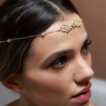 Модни листа Циркон Верига за чело Шапка Сватбени аксесоари Булчинска лента за коса Проста бохо верига за глава Индийски бижута Подарък
