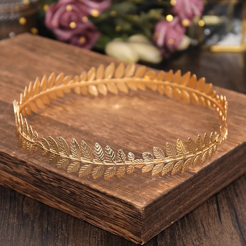 Χρυσό Χρώμα Leaf Crown Tiara Round Prom Diadem Tiaras And Crowns for Women Αξεσουάρ για τα μαλλιά Νυφικός γάμος Κοσμήματα Στέμμα