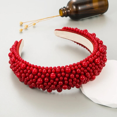 Preko granice Nova svestrana modna biserna spužva Traka za glavu širokih rubova Visoka kopča za kosu na vrhu glave Elegantan nakit za kosu