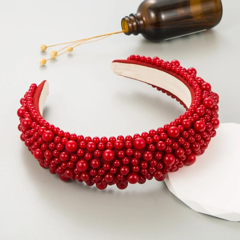 Preko granice Nova svestrana modna biserna spužva Traka za glavu širokih rubova Visoka kopča za kosu na vrhu glave Elegantan nakit za kosu