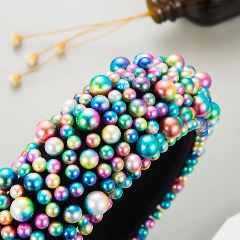 Preko granice Nova svestrana modna biserna spužva Traka za glavu širokih rubova Visoka kopča za kosu na vrhu glave Elegantan nakit za kosu