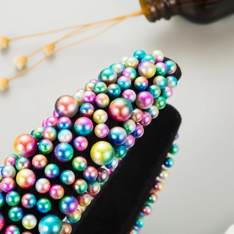 Preko granice Nova svestrana modna biserna spužva Traka za glavu širokih rubova Visoka kopča za kosu na vrhu glave Elegantan nakit za kosu