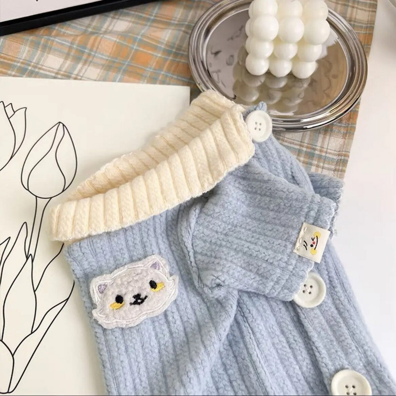 Koer Kootud Kardigan Kass Värvus Kontrast Revääri Alumine Särk Sügis Talvine Lemmikloomariided Koera kampsun Kutsika Riided Lemmikloomariided