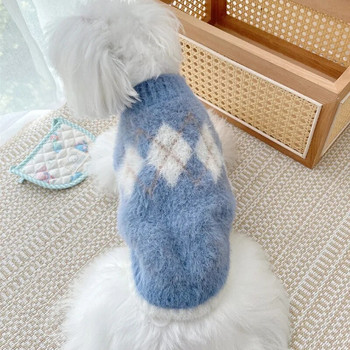 Плюшен пуловер за домашни любимци Пуловер с диамантено кариране за домашни любимци Дрехи за възрастни за малко куче Есенно и зимно палто за кучета Дрехи за кучета за малки кучета