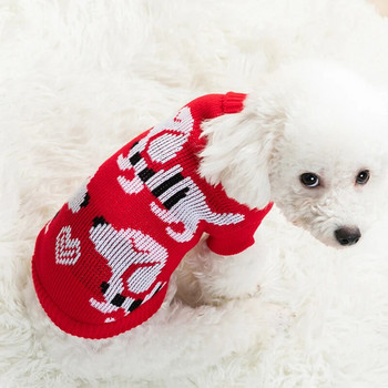 Коледни дрехи за кучета Зимен топъл анимационен плетен пуловер за малки кучета Облекло за домашни любимци Кученце Пуловер Палто Плетене на една кука Жилетка