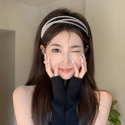 Modes retro pērļu vienkārša meitenīga matu lente Jauns daudzpusīgs, izsmalcināts, mīlīgs balto pērļu temperamenta matu aksesuārs