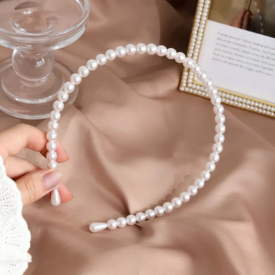 Modes retro pērļu vienkārša meitenīga matu lente Jauns daudzpusīgs, izsmalcināts, mīlīgs balto pērļu temperamenta matu aksesuārs