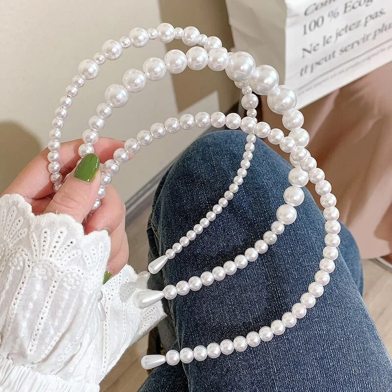 Modes retro pērļu vienkārša meitenīga matu lente Jauns daudzpusīgs, izsmalcināts, mīlīgs balto pērļu temperamenta matu aksesuārs