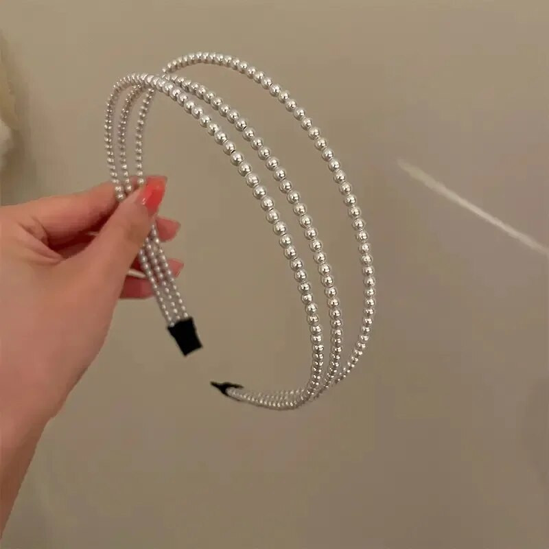 Modes retro pērļu vienkārša meitenīga matu lente Jauns daudzpusīgs, izsmalcināts, mīlīgs balto pērļu temperamenta matu aksesuārs