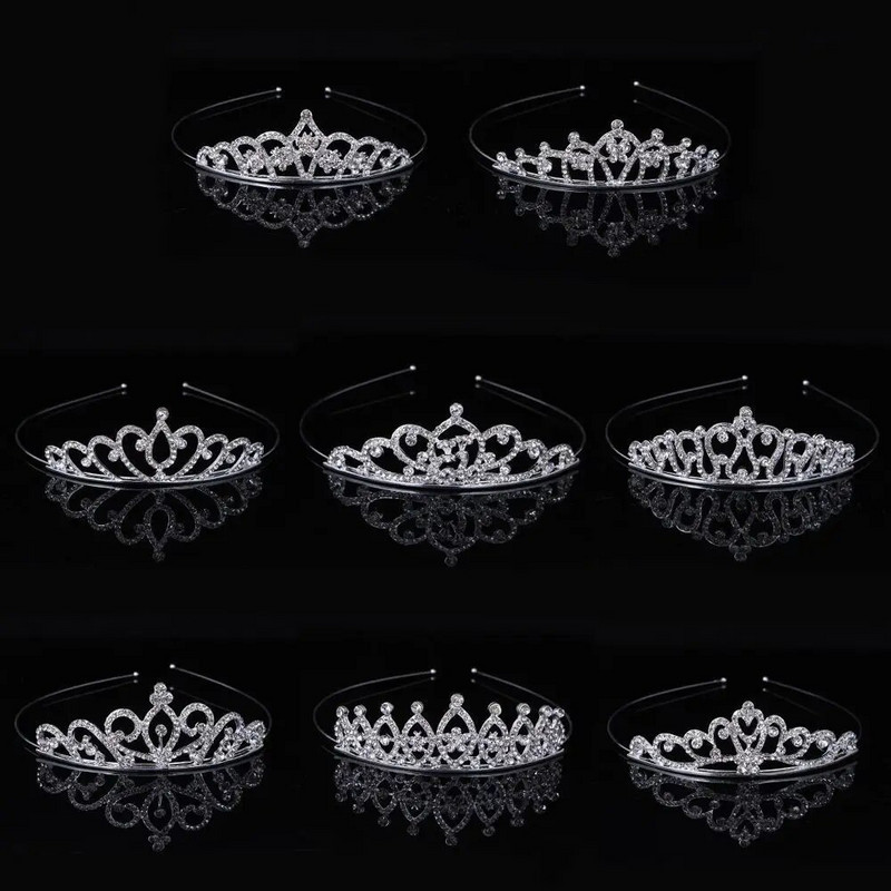 Kāzu Rhinestone Crown Crystal Crown Bērniem Kristāla kroņi Tiāras Meiteņu ballītes Kronis Matu Aksesuāri Modes Rotaslietas Rotājumi