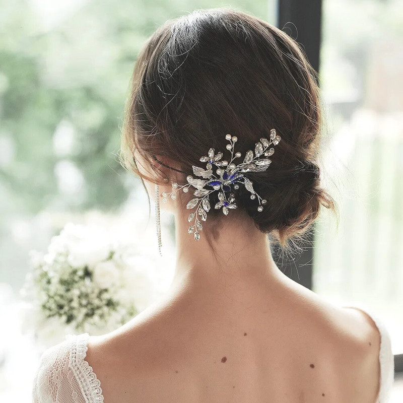 Plavi kristalni češalj za kosu Tijare za mladenke za žene Sjajne ukosnice od legure Modni dodaci za kosu za vjenčanje 2023. Nove tijare Pokloni