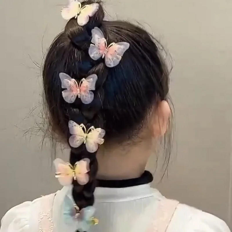Jauns 6-daļīgs Wing Butterfly matu sprādžu komplekts Modes tendence krāsains gradients trīsdimensiju matu aksesuāri