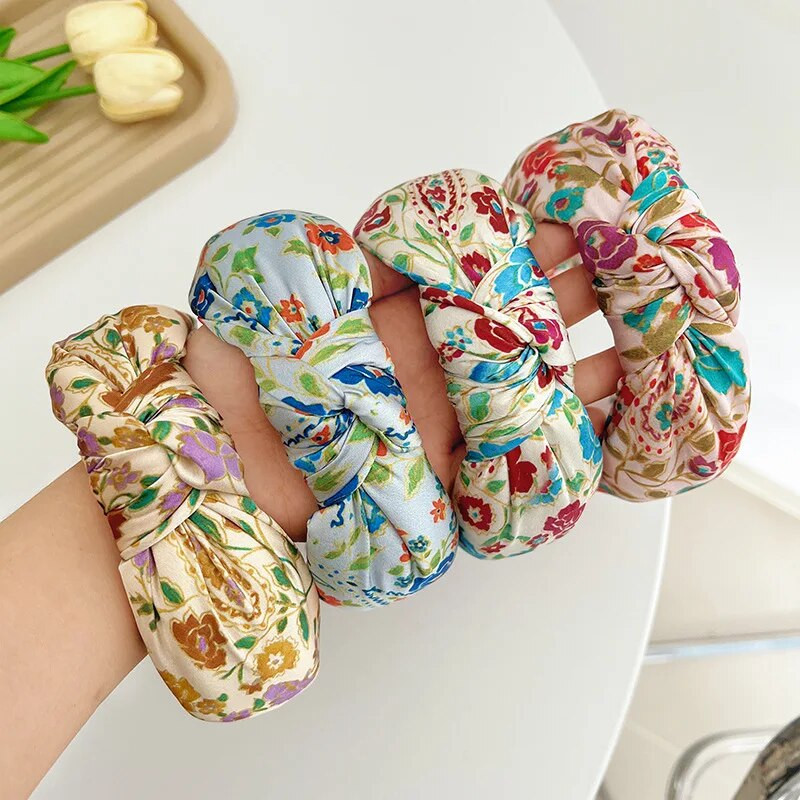 Krāsains rudens satīna ziedu sūklis liels mezgls matu lente galvas saite pieaugušajiem matu aksesuāri Hair Jewley