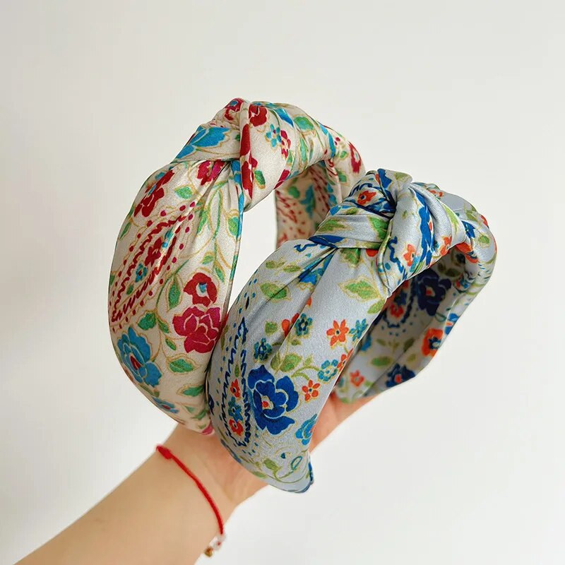 Krāsains rudens satīna ziedu sūklis liels mezgls matu lente galvas saite pieaugušajiem matu aksesuāri Hair Jewley