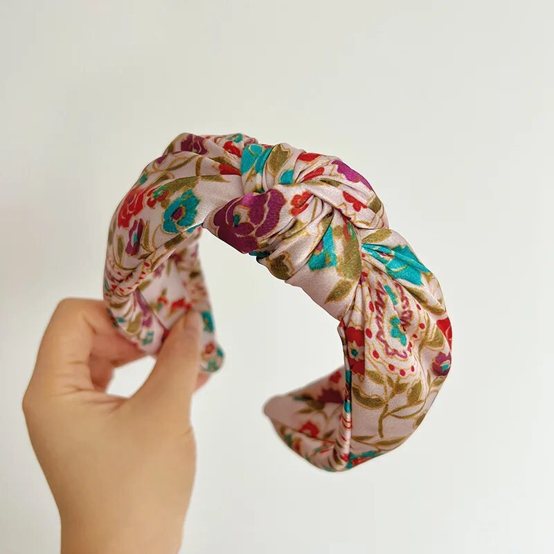 Krāsains rudens satīna ziedu sūklis liels mezgls matu lente galvas saite pieaugušajiem matu aksesuāri Hair Jewley