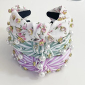 Svītras Ziedu Kokvilnas Rhinestone Pērles Pērlītes Rhinestone mezgls Matu Lente Galvas saite Pieaugušajiem Matu Aksesuāri Matu Jewley