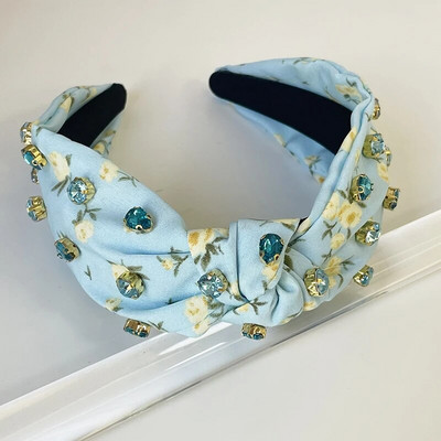 Svītras Ziedu Kokvilnas Rhinestone Pērles Pērlītes Rhinestone mezgls Matu Lente Galvas saite Pieaugušajiem Matu Aksesuāri Matu Jewley