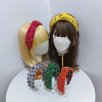 Нови аксесоари за коса с жълти цветни цветя, платнена лента с инкрустиран кристал със среден възел за жени Парти аксесоари за коса 176