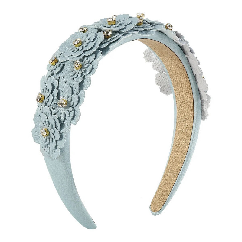 Γυναικεία κορίτσια Δερμάτινο λουλούδι με στρας χτένισμα κεφαλόδεσμο Αξεσουάρ μαλλιών για ενήλικες Hair Jewley