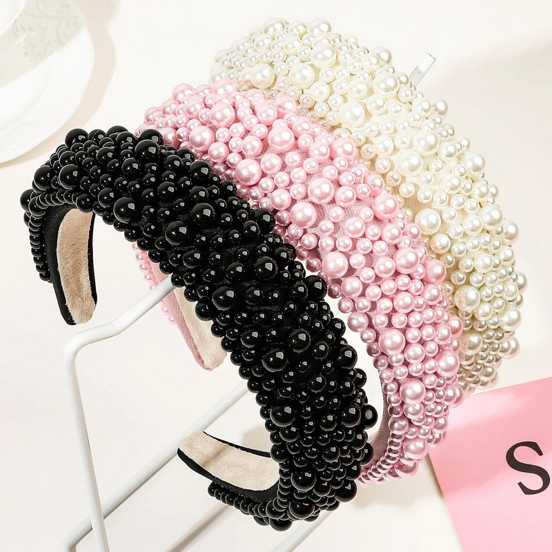 Luksuzne biserne trake za kosu za žene Korejska modna crno-bijela traka za glavu s perlama Mali biserni vjenčani nakit za kosu Dodaci Dropshi