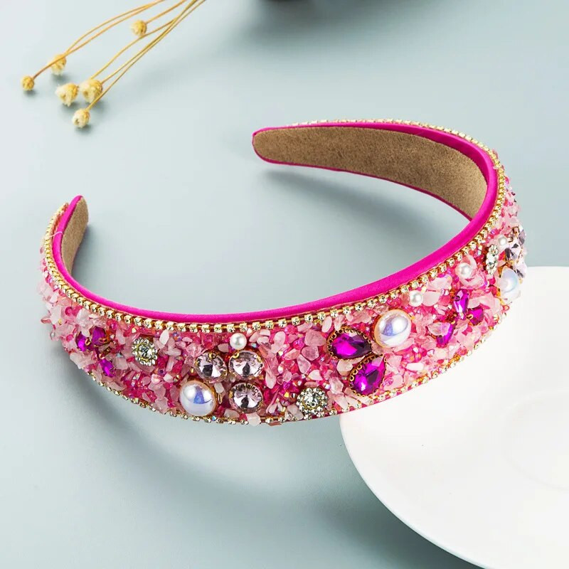 Baroka stila Rhinestone Pearl galvas saite Mode Catwalk matu lentes Temperament Ball Wild Personality Matu lente Matu Aksesuāri