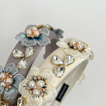 Луксозни барокови ленти за глава с кристали, обръчи за коса Bohemia Vintage Colored Crystal Crown Flower лента за коса Дебели ленти за глава на едро