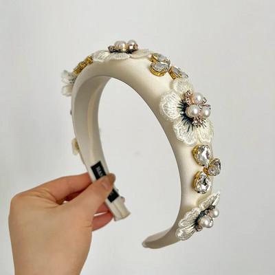 Luksusa baroka stila Rhinestone galvas lentes Matu stīpas Bohemia Vintage krāsainas kristāla kroņa ziedu matu lentes Biezas galvas lentes vairumtirdzniecība