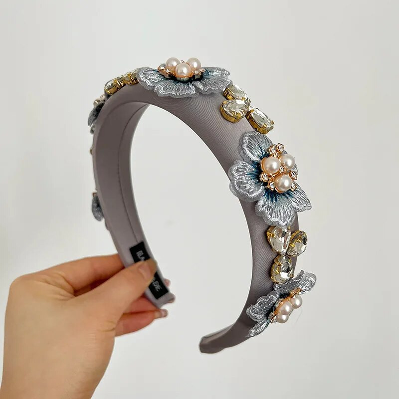 Luksusa baroka stila Rhinestone galvas lentes Matu stīpas Bohemia Vintage krāsainas kristāla kroņa ziedu matu lentes Biezas galvas lentes vairumtirdzniecība