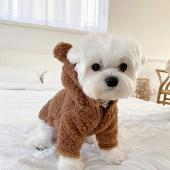 Ζεστά ρούχα με κουκούλα σκύλου Bear μεταμορφωμένα ρούχα Χαριτωμένα κουτάβια χειμωνιάτικα ρούχα για σκύλους Παλτό βελούδινο πουκάμισο με κουμπί επάνω Μπουφάν Ρούχα για σκύλους